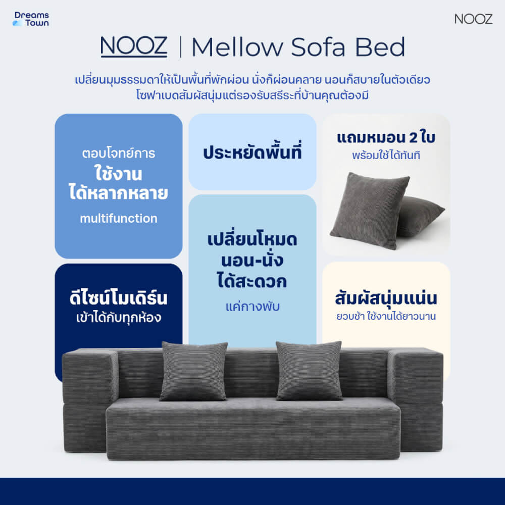 โซฟาเบด 2 IN 1 NOOZ SOFA BED สีเทา_8